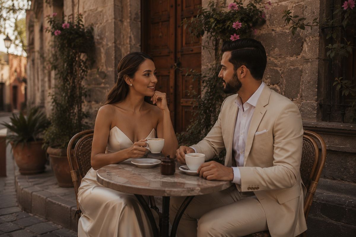 Celebración íntima con paleta cálida y composición editorial